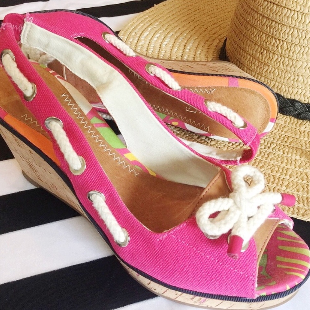 SPERRY TOP SIDER MAGENTA PINK Espadrilles BOAT Platform Wedges 9.5